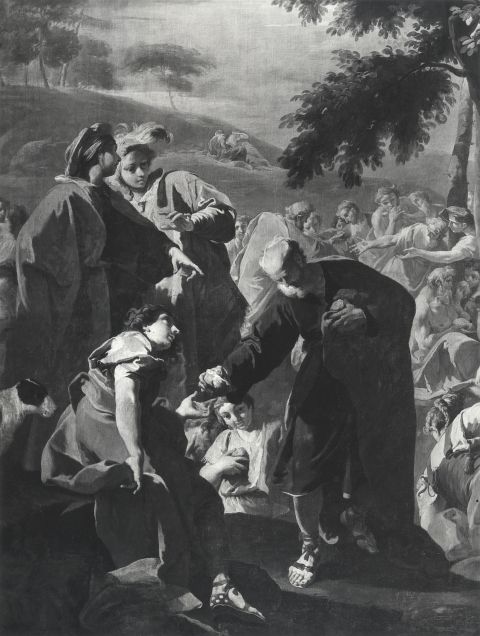 Rossi, Paolo — Pittoni Giovanni Battista - sec. XVIII - Moltiplicazione dei pani e dei pesci: particolare — particolare, in basso a sinistra